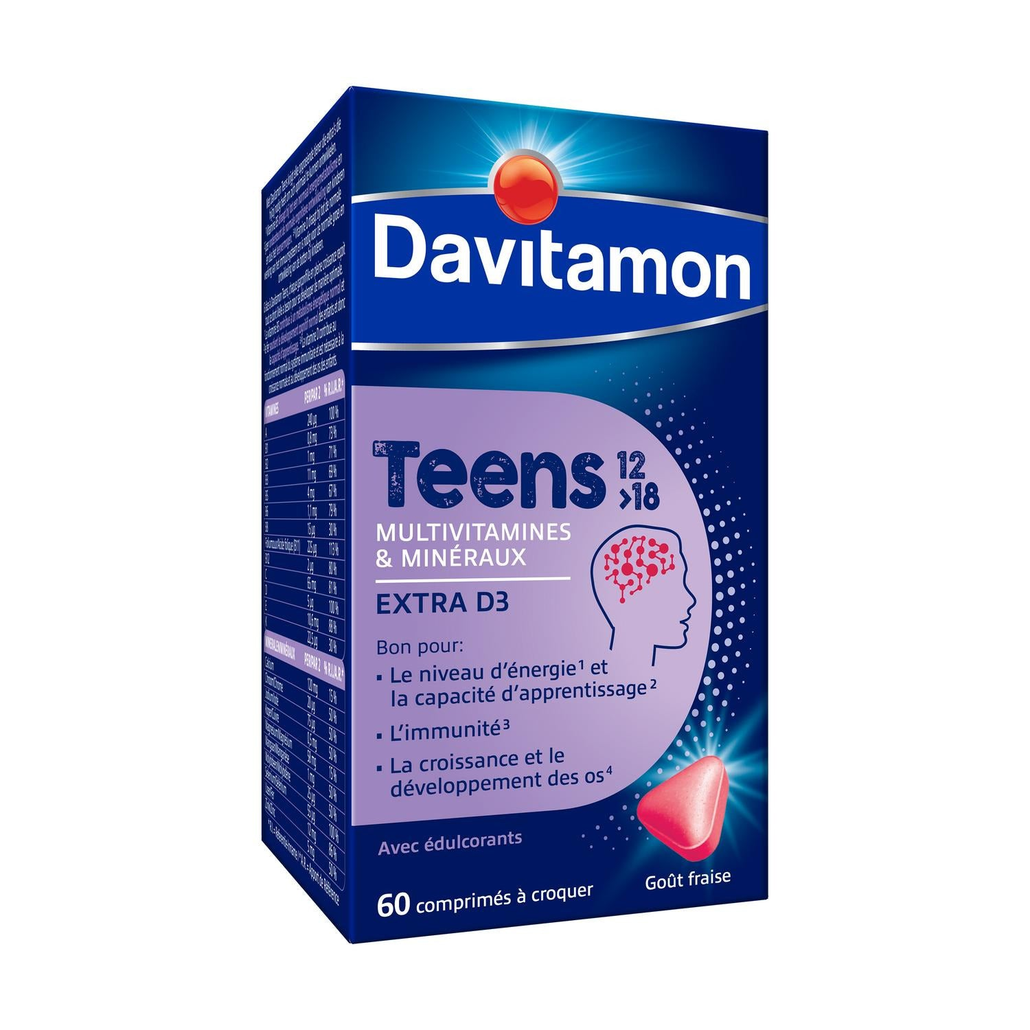 Davitamon Teens Aardbei, 60 kauwtabletten